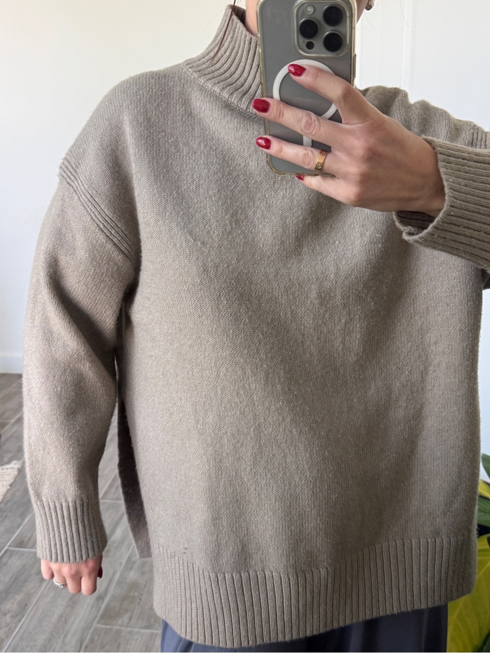 H&M Taupe Cowl Neck Oversized Sweater